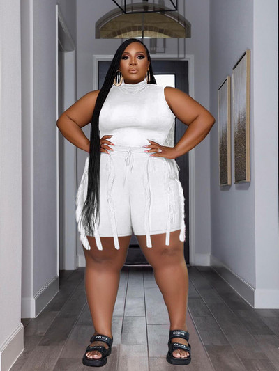 Divdaļīgs sieviešu sporta tērpu komplekts bez piedurknēm, seksīgi šortu komplekts pušķu tīkliņa lielizmēra atbilstības komplekti Vairumtirdzniecība Dropshipping