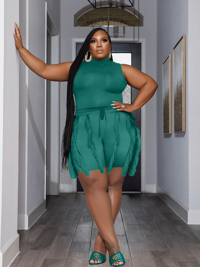 Divdaļīgs sieviešu sporta tērpu komplekts bez piedurknēm, seksīgi šortu komplekts pušķu tīkliņa lielizmēra atbilstības komplekti Vairumtirdzniecība Dropshipping