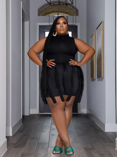 Divdaļīgs sieviešu sporta tērpu komplekts bez piedurknēm, seksīgi šortu komplekts pušķu tīkliņa lielizmēra atbilstības komplekti Vairumtirdzniecība Dropshipping