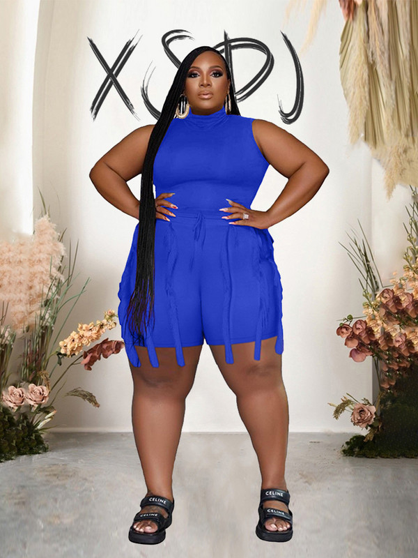 Divdaļīgs sieviešu sporta tērpu komplekts bez piedurknēm, seksīgi šortu komplekts pušķu tīkliņa lielizmēra atbilstības komplekti Vairumtirdzniecība Dropshipping