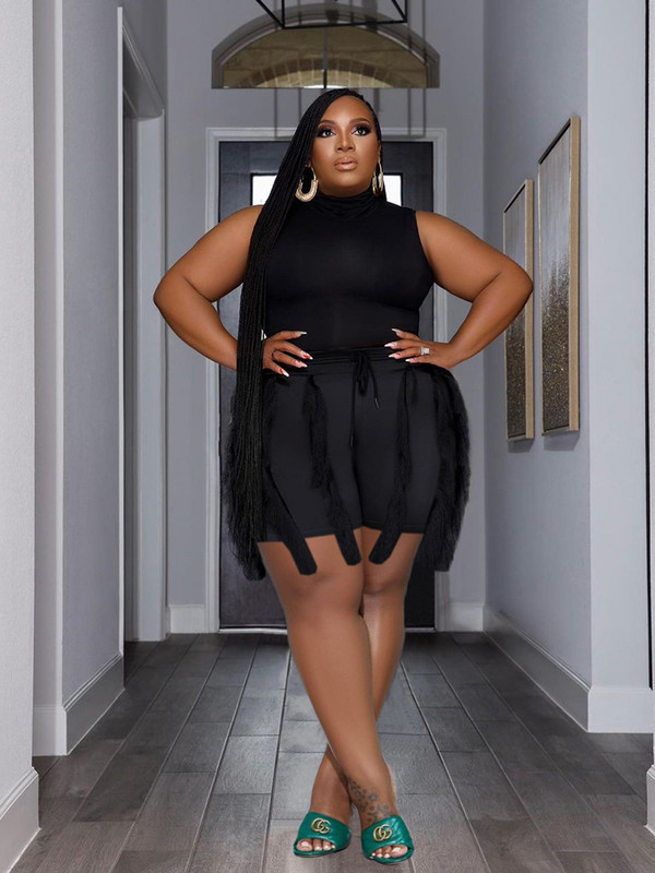 Divdaļīgs sieviešu sporta tērpu komplekts bez piedurknēm, seksīgi šortu komplekts pušķu tīkliņa lielizmēra atbilstības komplekti Vairumtirdzniecība Dropshipping