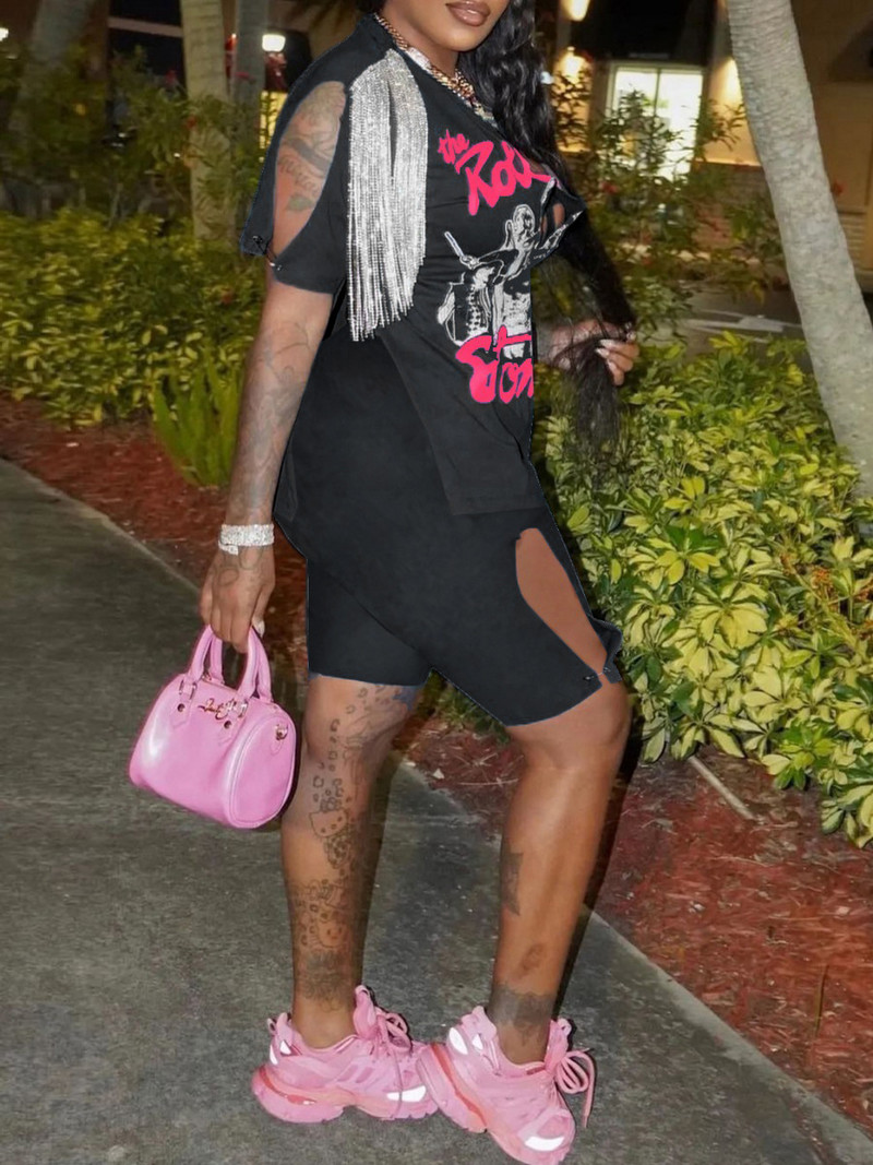 XL-5XL Liela izmēra divdaļīgie komplekti Sieviešu apģērbi 2022 Vasaras dziļi V kakla pušķu apdruka Dakša Mode Seksīgi īsie uzvalki Vairumtirdzniecība