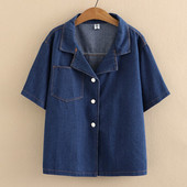 Liela izmēra džinsu jaka sievietēm 2023. gada pavasaris, vasara, pielāgota apkakle, džinsa mētelis, brīvs virsdrēbes, liela izmēra, izliektas drēbes S6-5625