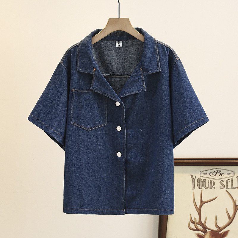 Liela izmēra džinsu jaka sievietēm 2023. gada pavasaris, vasara, pielāgota apkakle, džinsa mētelis, brīvs virsdrēbes, liela izmēra, izliektas drēbes S6-5625