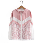 Liela izmēra sieviešu pavasara rudens jakas ar rāvējslēdzēju kapuci ar garām piedurknēm.