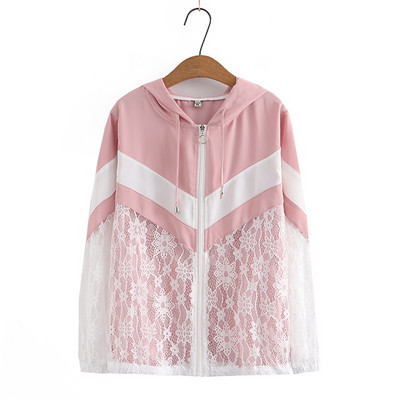 Liela izmēra sieviešu pavasara rudens jakas ar rāvējslēdzēju kapuci ar garām piedurknēm.