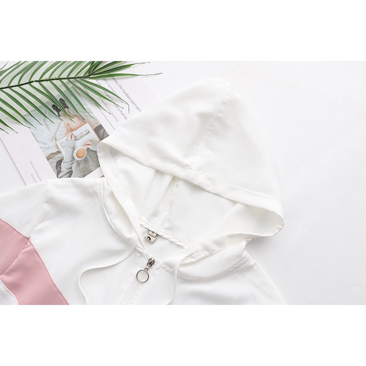 Liela izmēra sieviešu pavasara rudens jakas ar rāvējslēdzēju kapuci ar garām piedurknēm.