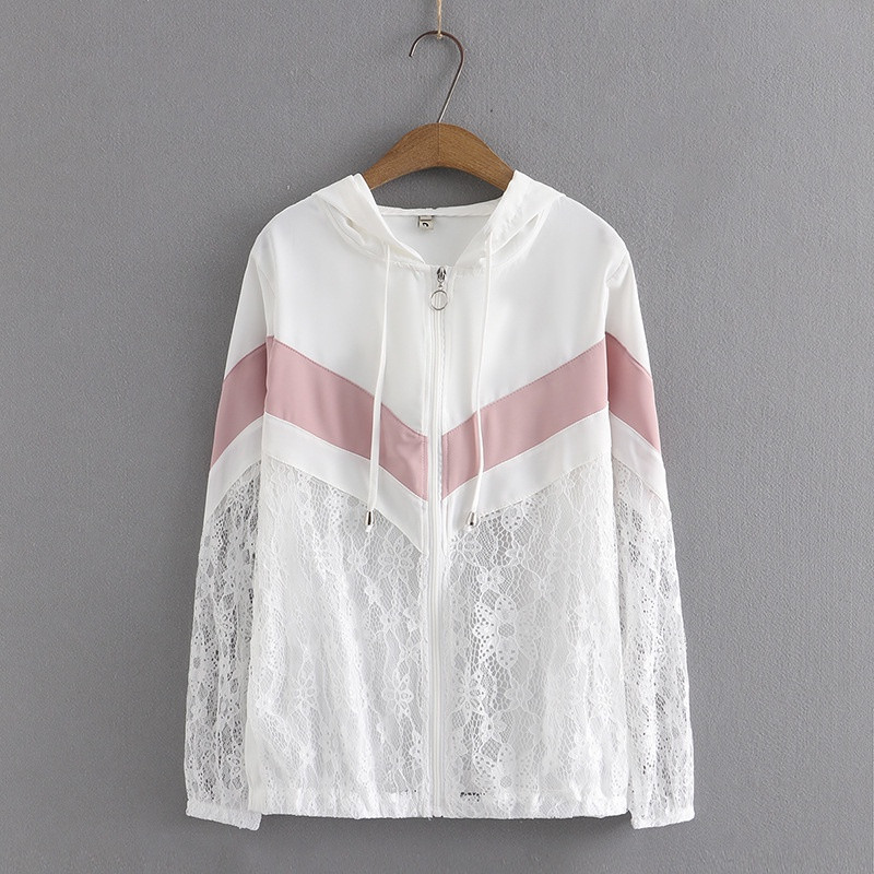 Liela izmēra sieviešu pavasara rudens jakas ar rāvējslēdzēju kapuci ar garām piedurknēm.