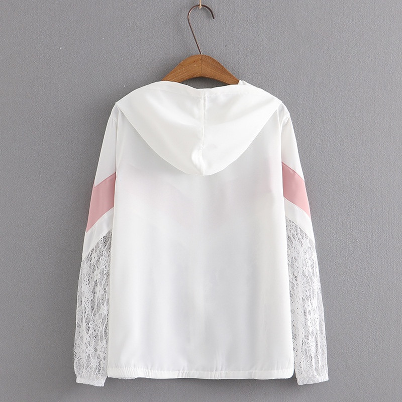 Liela izmēra sieviešu pavasara rudens jakas ar rāvējslēdzēju kapuci ar garām piedurknēm.