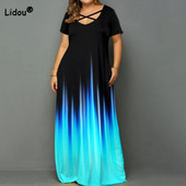 Vasaras rudens gradienta krāsa, doba, liela izmēra, liela izmēra kleita sievietēm ar īsām piedurknēm gadījuma eleganta mode, eleganta Vestidos De Fiesta