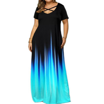 Καλοκαιρινό φθινόπωρο ντεγκραντέ Χρώμα Hollow Out Plus Size Maxi Φόρεμα Γυναικείο κοντομάνικο Casual Κομψή μόδα Chic Vestidos De Fiesta