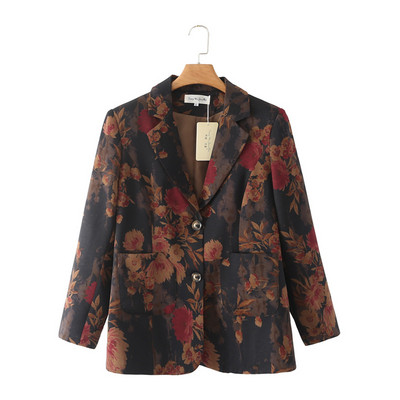 4XL Liela izmēra uzvalka jaka sievietēm 2023. gada pavasara vasarā plāns zīda mētelis ar garām piedurknēm ziedu žakete Virsdrēbes.