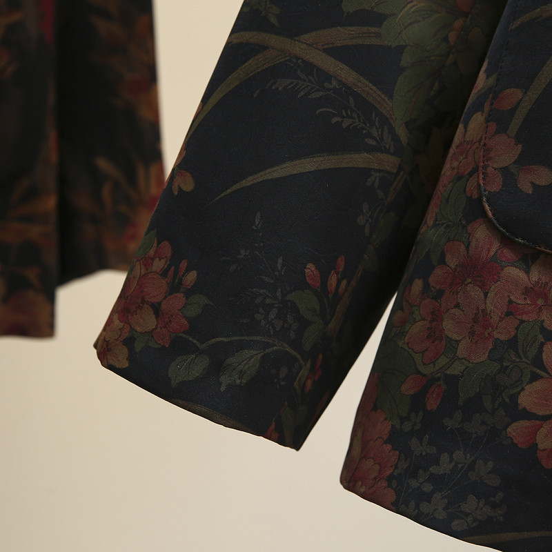 4XL Liela izmēra uzvalka jaka sievietēm 2023. gada pavasara vasarā plāns zīda mētelis ar garām piedurknēm ziedu žakete Virsdrēbes.