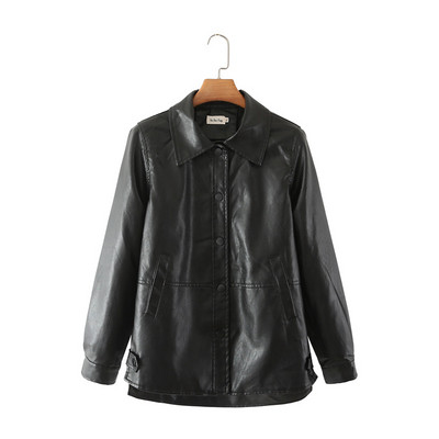 PU Δερμάτινο μπουφάν Plus Size Γυναικεία Ρούχα Φαρδιά Εφαρμογή Πορτοπέτο Casual Μασίφ Ασύμμετρο Μήκος Φθινοπωρινά μακρυμάνικα