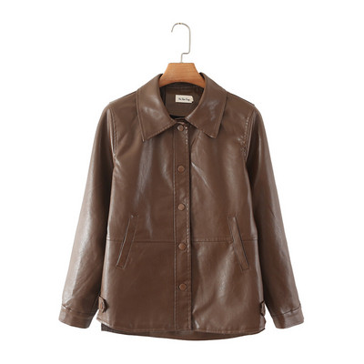 PU Δερμάτινο μπουφάν Plus Size Γυναικεία Ρούχα Φαρδιά Εφαρμογή Πορτοπέτο Casual Μασίφ Ασύμμετρο Μήκος Φθινοπωρινά μακρυμάνικα