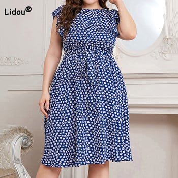 Καλοκαιρινή Αγγλία Floral Print Plus Size Φόρεμα Γυναικεία μόδα κοντομάνικο βολάν Επίδεσμος σιφόν Vestidos De Fiesta Γυναικεία Ρούχα