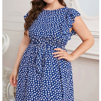 Καλοκαιρινή Αγγλία Floral Print Plus Size Φόρεμα Γυναικεία μόδα κοντομάνικο βολάν Επίδεσμος σιφόν Vestidos De Fiesta Γυναικεία Ρούχα