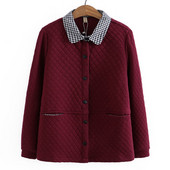 4XL rudens ziemas stepēta jaka liela izmēra sieviešu apģērbi ar vienrindu atloku Argyle silti virsdrēbes