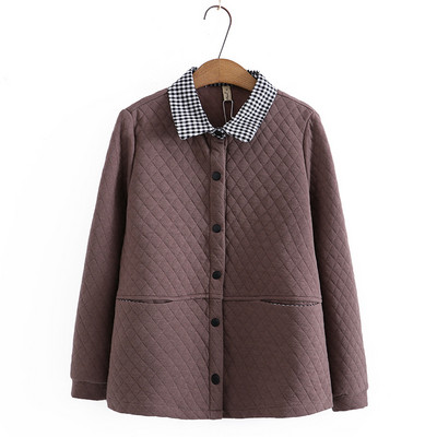 4XL rudens ziemas stepēta jaka liela izmēra sieviešu apģērbi ar vienrindu atloku Argyle silti virsdrēbes
