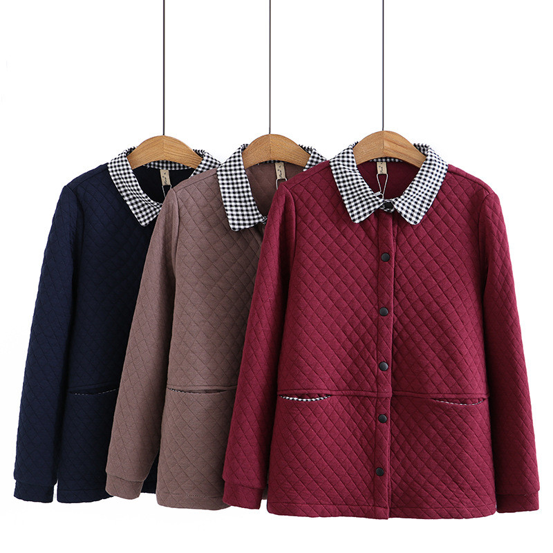 4XL rudens ziemas stepēta jaka liela izmēra sieviešu apģērbi ar vienrindu atloku Argyle silti virsdrēbes