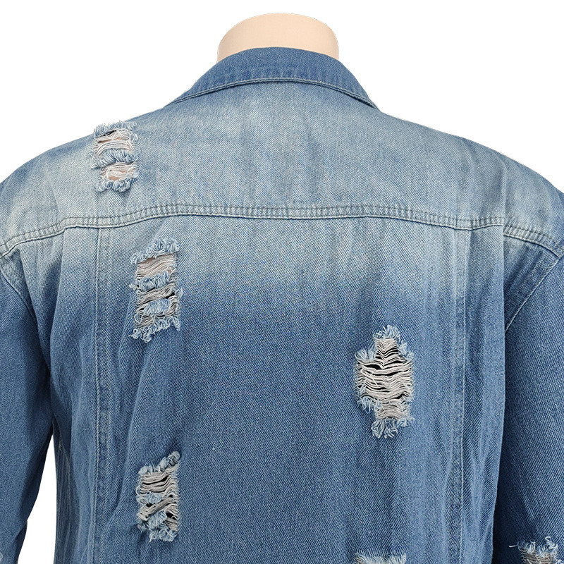 Liela izmēra apģērbi Sieviešu virsdrēbes Ikdienišķs plēsts džinsa mētelis Ikdienas džinsi Mētelis Sieviešu rudens apģērbi Vairumtirdzniecība Dropshipping