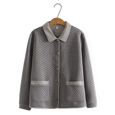 Liela izmēra jaka, 4xl sieviešu apģērbi, kokvilnas rūtaini, nolaižami apkakles mētelis, ikdienas apģērbs ar garām piedurknēm Argyle virsdrēbes 2022. gada rudens