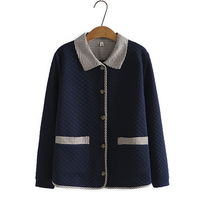 Liela izmēra jaka, 4xl sieviešu apģērbi, kokvilnas rūtaini, nolaižami apkakles mētelis, ikdienas apģērbs ar garām piedurknēm Argyle virsdrēbes 2022. gada rudens