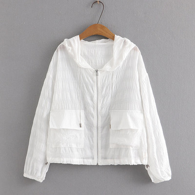 Liela izmēra jaka sievietēm 2023. gada pavasara vasara ar kapuci, īss saules aizsargmētelis, brīvs virsdrēbes, liela izmēra, izliektas drēbes S74-1115