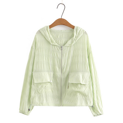 Liela izmēra jaka sievietēm 2023. gada pavasara vasara ar kapuci, īss saules aizsargmētelis, brīvs virsdrēbes, liela izmēra, izliektas drēbes S74-1115