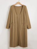 Liela izmēra, ar garām piedurknēm, pavasara rudens, vienkāršs jaciņš sievietēm, priekšpusē atvērtas ar dubultām kabatām, rievotas adītas putekļu jakas mētelis, liels izmērs 5XL