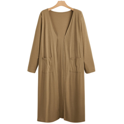 Liela izmēra, ar garām piedurknēm, pavasara rudens, vienkāršs jaciņš sievietēm, priekšpusē atvērtas ar dubultām kabatām, rievotas adītas putekļu jakas mētelis, liels izmērs 5XL