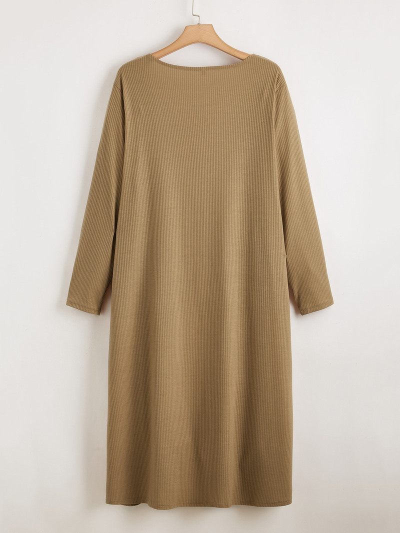 Liela izmēra, ar garām piedurknēm, pavasara rudens, vienkāršs jaciņš sievietēm, priekšpusē atvērtas ar dubultām kabatām, rievotas adītas putekļu jakas mētelis, liels izmērs 5XL