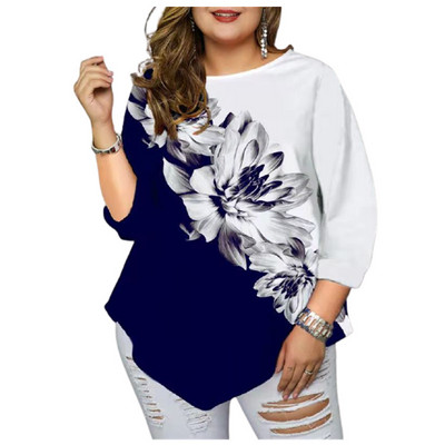 Didelis dydis 5XL Moteriški marškinėliai Sprint Rudens gėlėmis Laisvi marškiniai Viršutinė gatvių apranga Kasdieniai netaisyklingi moteriški didelio dydžio marškinėliai