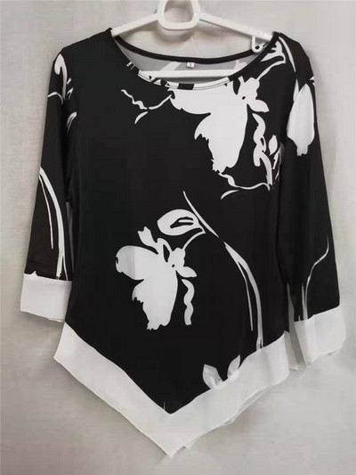 Didelis dydis 5XL Moteriški marškinėliai Sprint Rudens gėlėmis Laisvi marškiniai Viršutinė gatvių apranga Kasdieniai netaisyklingi moteriški didelio dydžio marškinėliai