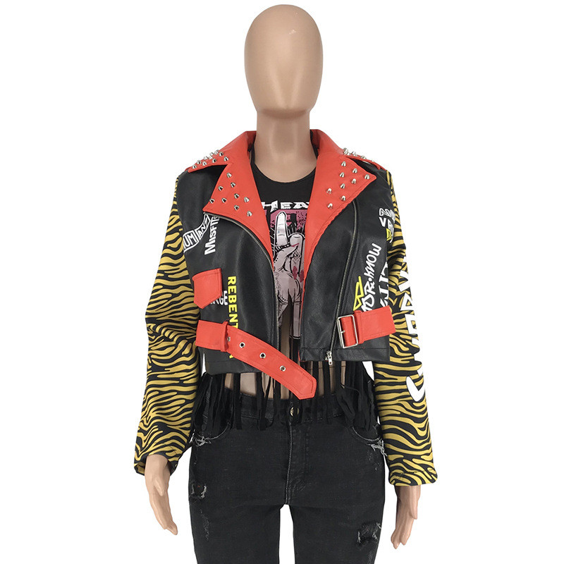 Liela izmēra sieviešu poliuretāna ādas jaka, raibs, kniedēts rudens mētelis, 2022. gada ziemas sieviešu mētelis, sieviešu ikdienas pilotjaka ar rāvējslēdzēju