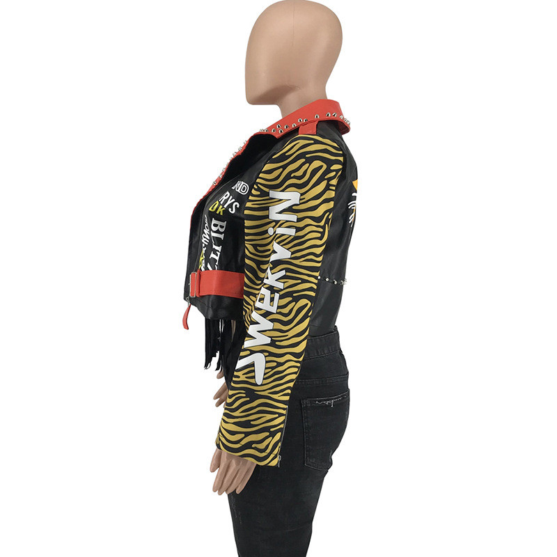 Liela izmēra sieviešu poliuretāna ādas jaka, raibs, kniedēts rudens mētelis, 2022. gada ziemas sieviešu mētelis, sieviešu ikdienas pilotjaka ar rāvējslēdzēju