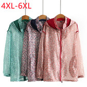 2022. gada vasaras ziedu sauļošanās krēms liels sieviešu, garām piedurknēm ar kapuci, brīvs Plus Size caurspīdīgs mētelis 4XL 5XL 6xl