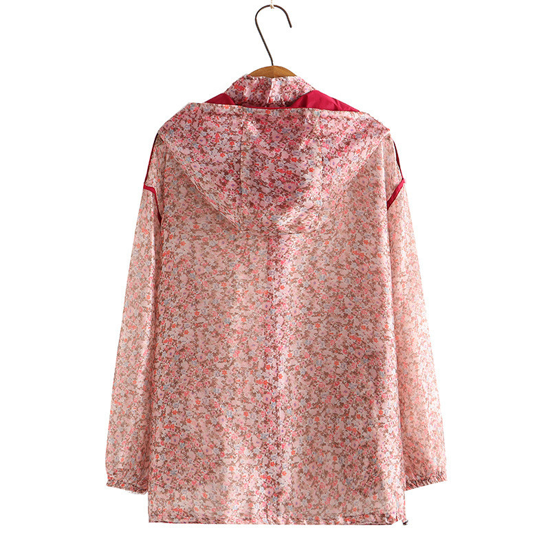 2022. gada vasaras ziedu sauļošanās krēms liels sieviešu, garām piedurknēm ar kapuci, brīvs Plus Size caurspīdīgs mētelis 4XL 5XL 6xl