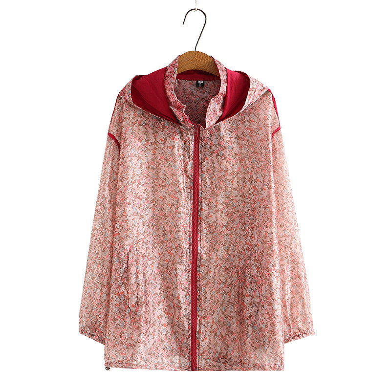 2022. gada vasaras ziedu sauļošanās krēms liels sieviešu, garām piedurknēm ar kapuci, brīvs Plus Size caurspīdīgs mētelis 4XL 5XL 6xl