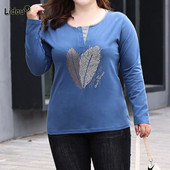 Office Lady Fake Loose T-Shirt δύο τεμαχίων Κορεατική λαιμόκοψη με διαμάντια συνονθύλευμα μακρυμάνικο μπλουζάκι Ανοιξιάτικο φθινόπωρο Plus Size Ρούχα