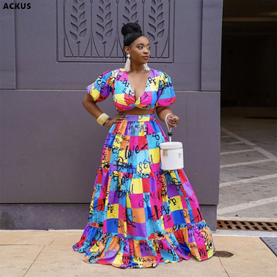 CMYAYA sieviešu lielizmēra komplekts Tie Dye Crop T-krekls A-līnijas gari svārki Divdaļīgi komplekti Sieviešu modes tērpi Ikdienas ielas apģērbs rudenī