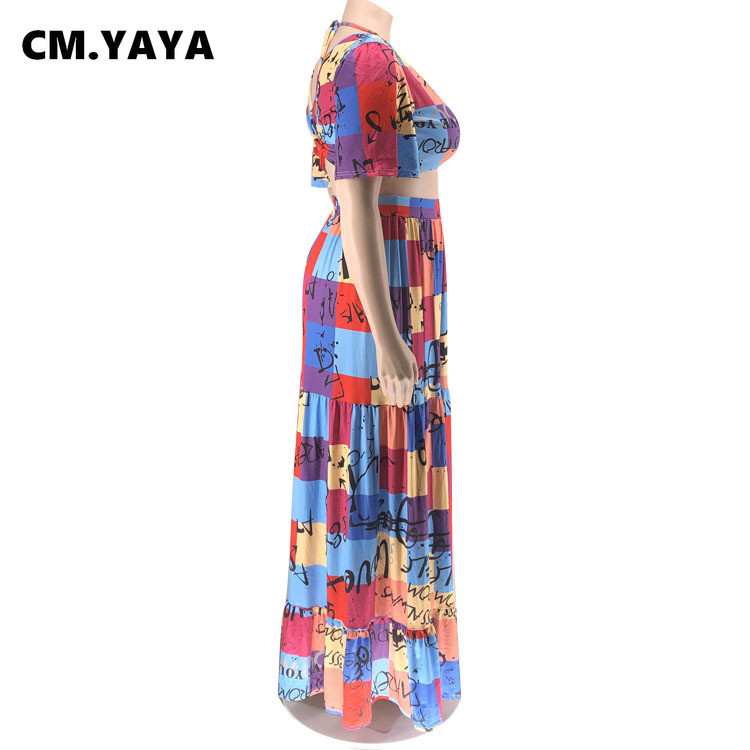 CMYAYA sieviešu lielizmēra komplekts Tie Dye Crop T-krekls A-līnijas gari svārki Divdaļīgi komplekti Sieviešu modes tērpi Ikdienas ielas apģērbs rudenī