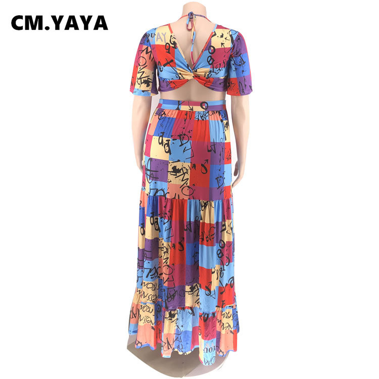 CMYAYA sieviešu lielizmēra komplekts Tie Dye Crop T-krekls A-līnijas gari svārki Divdaļīgi komplekti Sieviešu modes tērpi Ikdienas ielas apģērbs rudenī