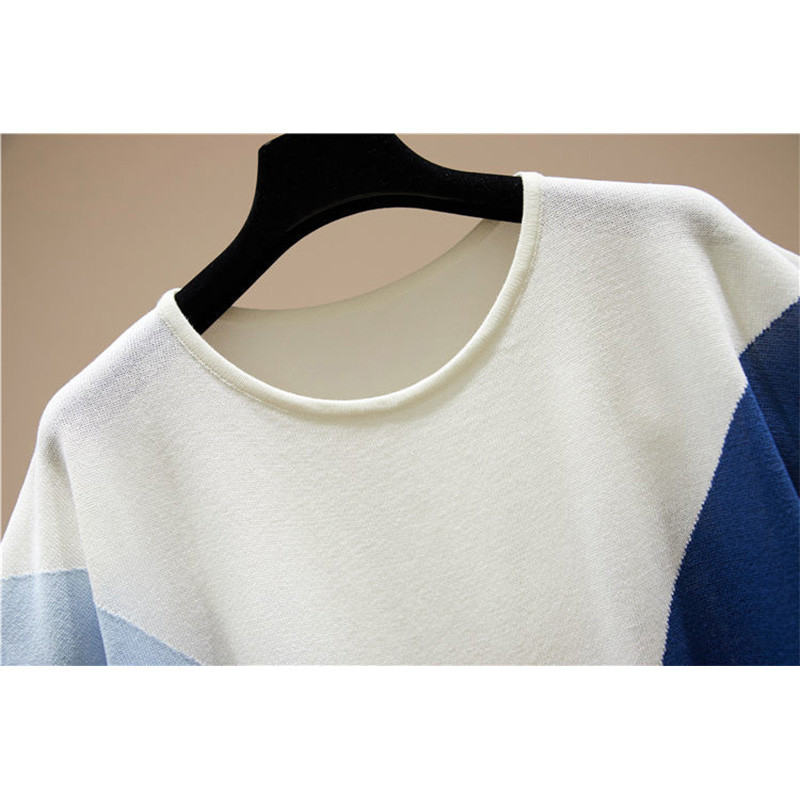 Pavasaris Vasaras Ice Floss Kontrastkrāsas Pulovers Sieviešu tops korejiešu kaklam ar brīvām īsām piedurknēm liela izmēra trikotāžas T-krekls Trend