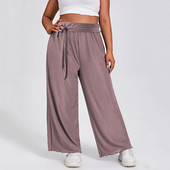 Liela izmēra vērtnes Viduklis Vasaras Eleganta Platas Bikses Elastīga Viduklis Brīvs Rib Adījums Ikdienišķs Taisnas Bikses Bikses Apakšdaļas 6XL 7XL