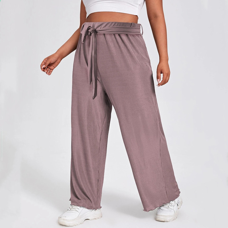 Liela izmēra vērtnes Viduklis Vasaras Eleganta Platas Bikses Elastīga Viduklis Brīvs Rib Adījums Ikdienišķs Taisnas Bikses Bikses Apakšdaļas 6XL 7XL