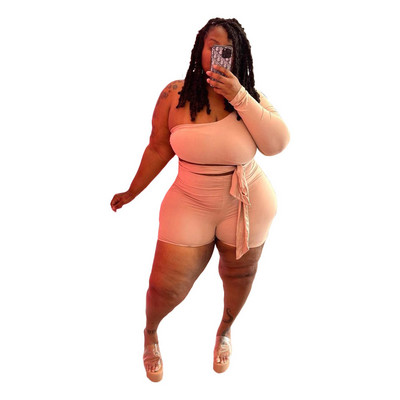 Wmstar Plus izmēra komplekti 2 daļīgi tērpi šortu komplekti, apgriezti ar vienu piedurkni.