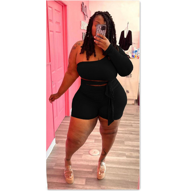 Wmstar Plus izmēra komplekti 2 daļīgi tērpi šortu komplekti, apgriezti ar vienu piedurkni.