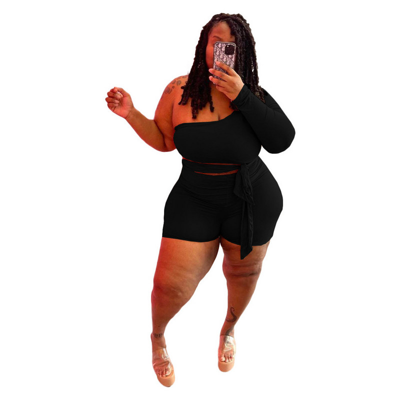 Wmstar Plus izmēra komplekti 2 daļīgi tērpi šortu komplekti, apgriezti ar vienu piedurkni.