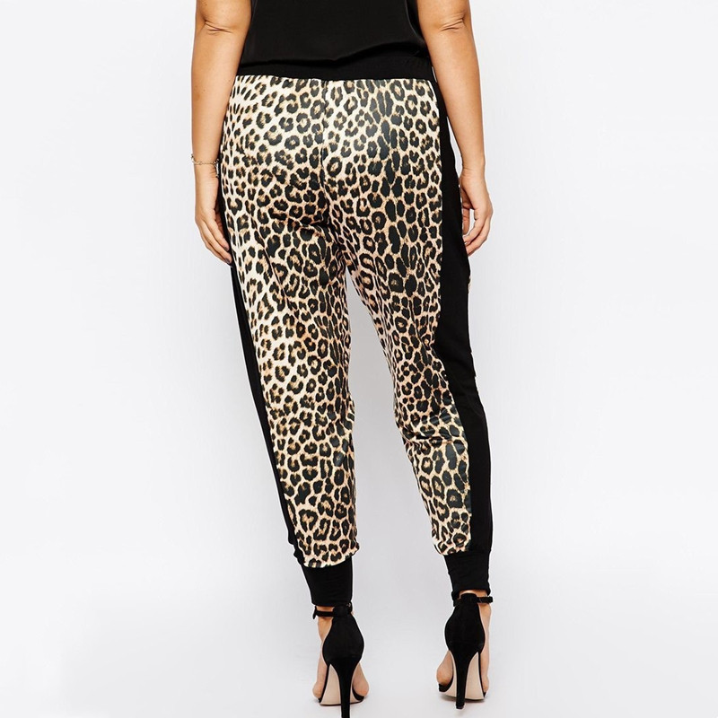 Liela izmēra vasaras pavasara kroku kausālas leoparda bikses sievietēm elastīgas jostasvietas krāsas bloķētas sporta bikses sievietēm liela izmēra kravas bikses